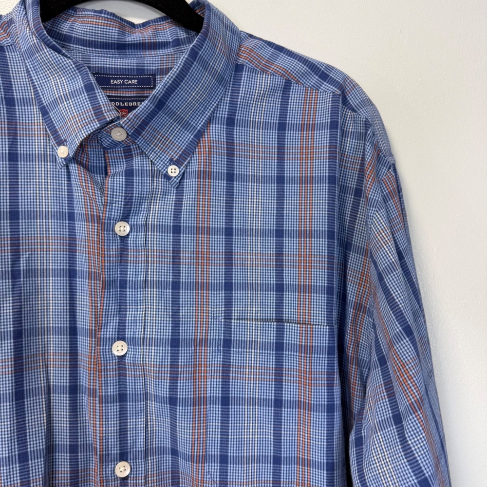 Saddlebred Mens XL Blue Plaid Easy Care Long Sleeve Button Down Shirt